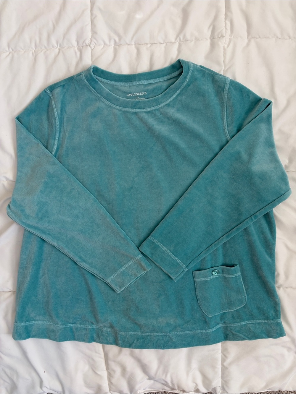 Appleseed's Turquoise Velour crewneck Long-Sleeve Women’s Top with Pocket 1 X